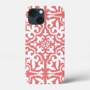 Ikat-Damast-Muster - Korallenrosa und Weiß Case-Mate iPhone Hülle