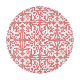 Ikat-Damast-Muster - Korallenrosa und Weiß Schneidebrett