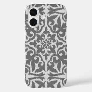 Ikat-Damast-Muster - leicht und mittelgrau iPhone 16 Hülle