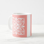 Ikat-Damast-Muster - pfirsiche Farbe pink und weiß Kaffeetasse (Vorderseite Links)