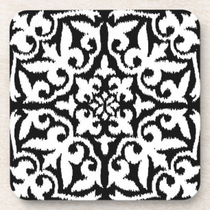 Ikat-Damast-Muster - Schwarz und Weiß Getränkeuntersetzer