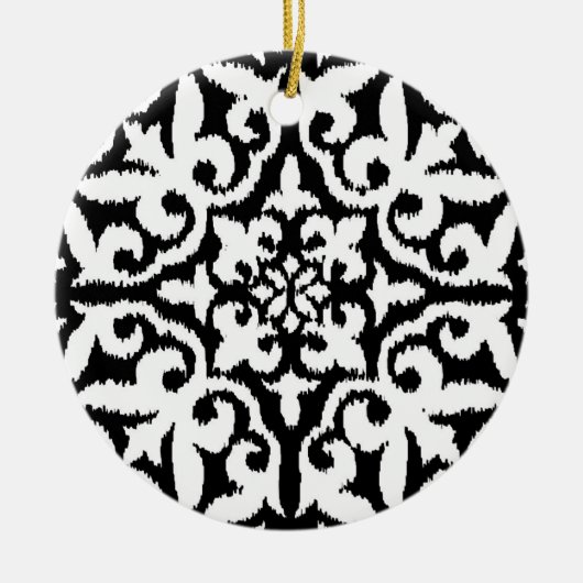 Ikat-Damast-Muster - Schwarz und Weiß Keramikornament (Vorne)