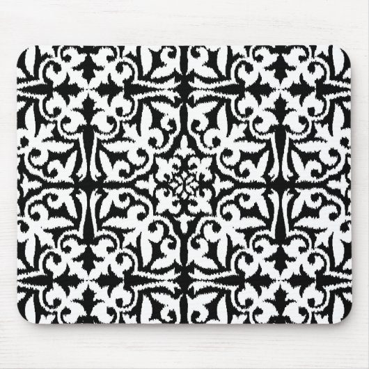 Ikat-Damast-Muster - Schwarz und Weiß Mousepad (Vorne)