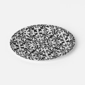 Ikat-Damast-Muster - Schwarz und Weiß Pappteller (Schrägansicht)