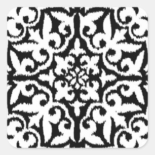 Ikat-Damast-Muster - Schwarz und Weiß Quadratischer Aufkleber