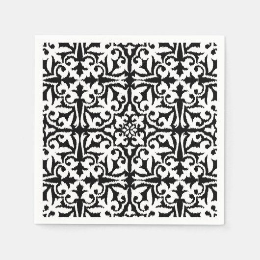 Ikat-Damast-Muster - Schwarz und Weiß Serviette (Vorderseite)