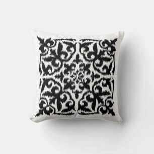 Ikat-Damast-Muster - schwarz-weiß Kissen