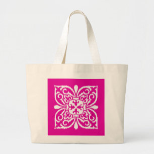 Ikat-Damast-Muster - tief rosa und weiß Jumbo Stoffbeutel