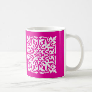Ikat-Damast-Muster - tief rosa und weiß Kaffeetasse