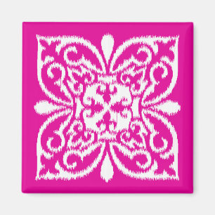 Ikat-Damast-Muster - tief rosa und weiß Magnet