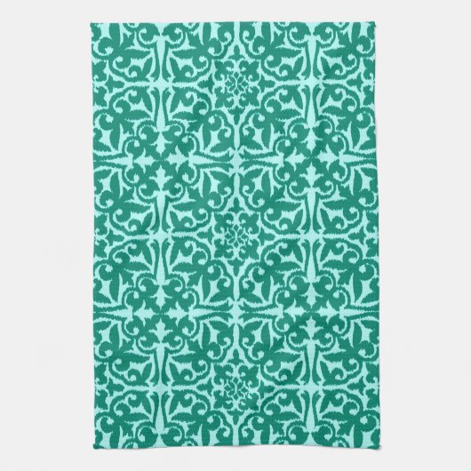 Ikat-Damast-Muster - Türkis und Aqua Geschirrtuch (Vertikal)