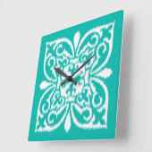 Ikat-Damast-Muster - Türkis und Weiß Quadratische Wanduhr (Winkel)