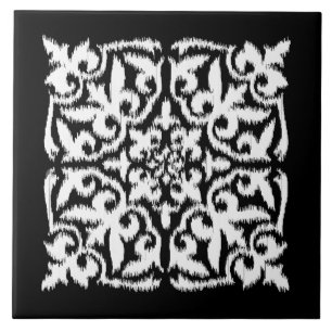 Ikat-Damast-Muster - weiß und schwarz Fliese