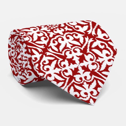 Ikat Damastmuster - dunkelrot und weiß Krawatte (Gerollt)