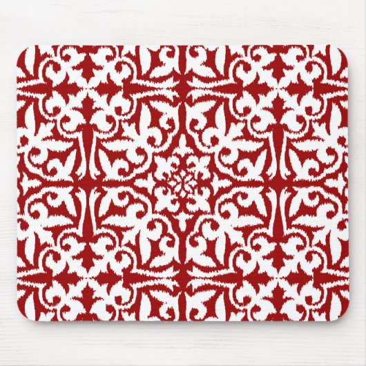 Ikat Damastmuster - dunkelrot und weiß Mousepad (Vorne)