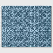 Ikat Damastmuster - dunkles Indigo und hellblau Geschenkpapier (Flach)