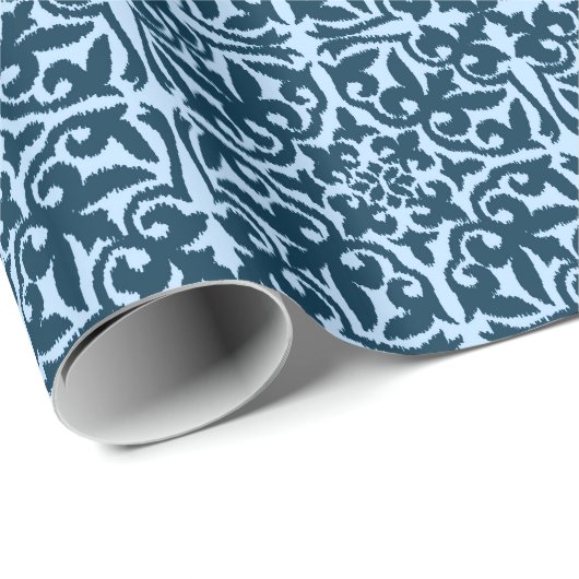 Ikat Damastmuster - dunkles Indigo und hellblau Geschenkpapier (Rolleneckpunkt)