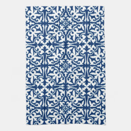 Ikat Damastmuster - Kobalt-Blau und Weiß Geschirrtuch