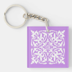 Ikat-Damastmuster - Lavendel und Weiß Schlüsselanhänger
