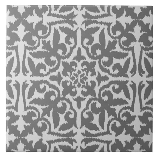 Ikat Damastmuster - Licht und mittleres Grau Fliese (Vorderseite)