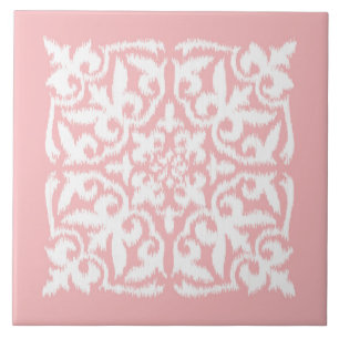 Ikat Damastmuster - Muschelrosa und -WEISS Fliese