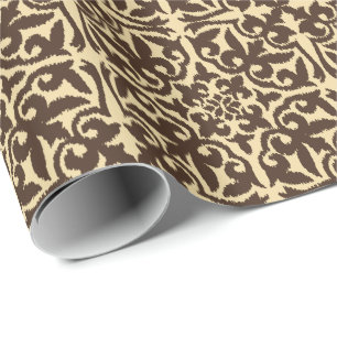 Ikat-Damastmuster - Schokolade braun und Tan Geschenkpapier