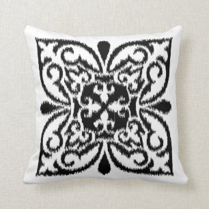 Ikat Damastmuster - Schwarzweiss Kissen