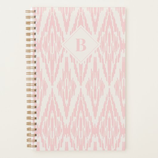 Ikat Diamond Muster in Pastellrosa Monogramm Planer (Vorderseite)