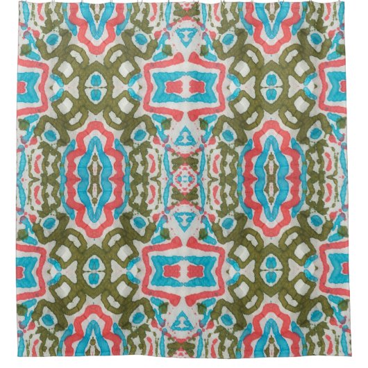 Ikat Ethnic: Abstraktes Shaman-Muster Duschvorhang (Vorderseite)
