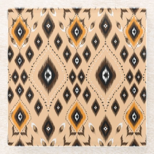Ikat Ethnic Geometric Folklore Muster Glasuntersetzer (Vorderseite)
