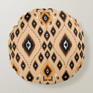 Ikat-ethnisches geometrisches Folklore-Muster Rundes Kissen