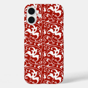 Ikat Floral Damask - dunkelrot und weiß iPhone 16 Plus Hülle