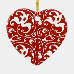 Ikat Floral Damask - Dunkelrot und Weiß Keramikornament