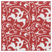Ikat Floral Damask - Dunkelrot und Weiß Stoff (Nahaufnahme)