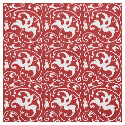 Ikat Floral Damask - Dunkelrot und Weiß Stoff (Muster)