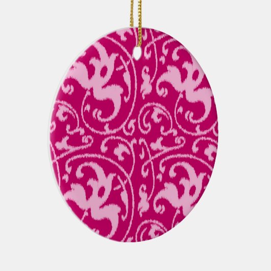 Ikat Floral Damask - Fuchsia und Pink Keramik Ornament (Rechts)