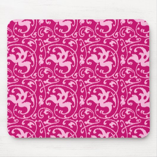 Ikat Floral Damask - Fuchsia und Pink Mousepad (Vorne)