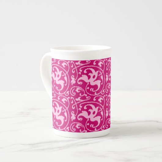 Ikat Floral Damask - Fuchsia und Pink Porzellantasse (Vorderseite Links)