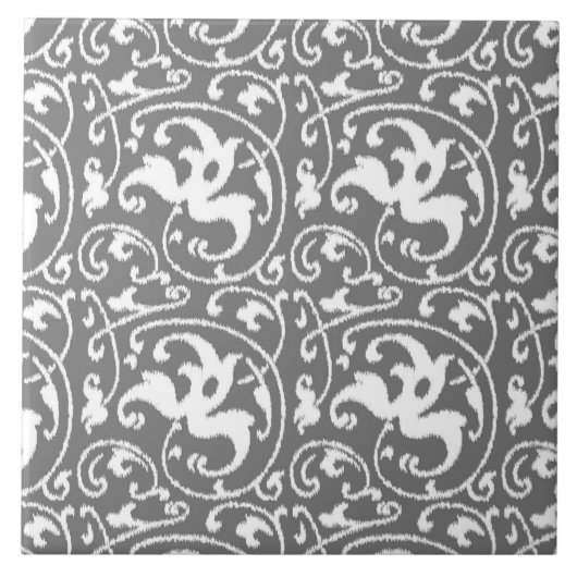 Ikat Floral Damask - grau/grau/weiß Fliese (Vorderseite)