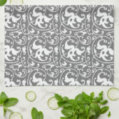 Ikat Floral Damask - grau/grau/weiß Geschirrtuch (Gefaltet)