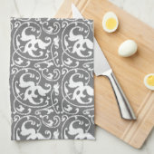 Ikat Floral Damask - grau/grau/weiß Geschirrtuch (Viertel Falte)