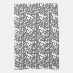 Ikat Floral Damask - grau/grau/weiß Geschirrtuch