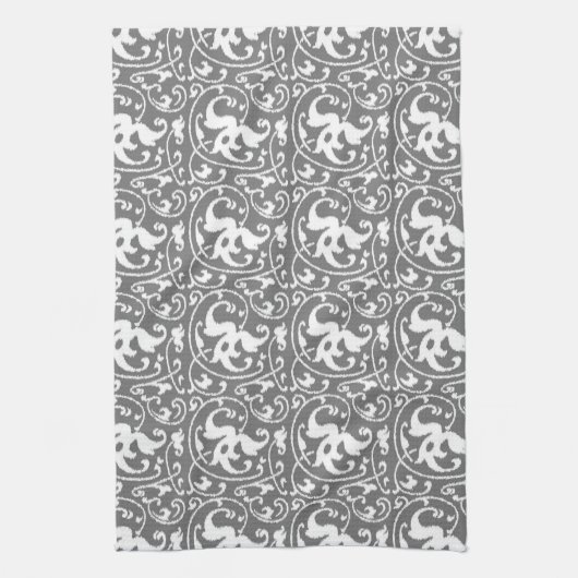 Ikat Floral Damask - grau/grau/weiß Geschirrtuch (Vertikal)