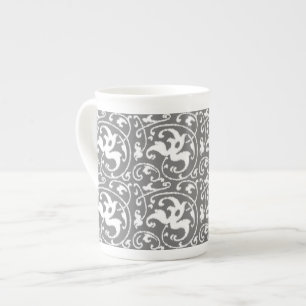 Ikat Floral Damask - grau/grau/weiß Porzellantasse