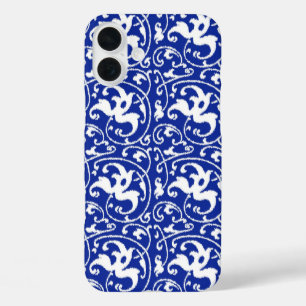 Ikat Floral Damask - Kobalt blau und weiß iPhone 16 Plus Hülle