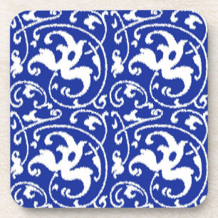 Ikat Floral Damask - Kobalt blau und weiß Untersetzer