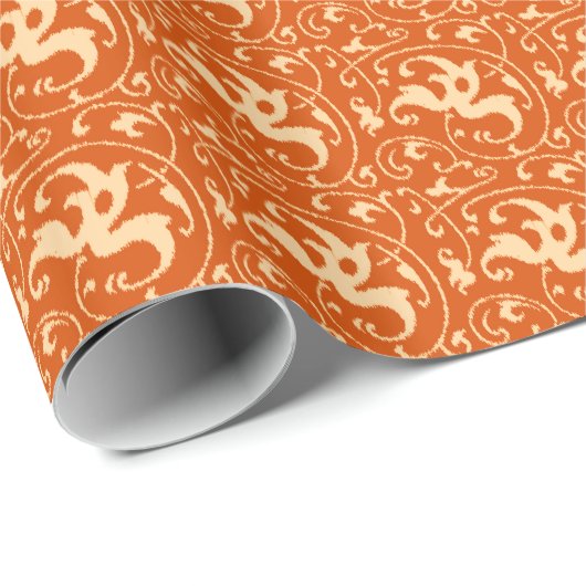 Ikat Floral Damask - Mandarin Orange Geschenkpapier (Rolleneckpunkt)
