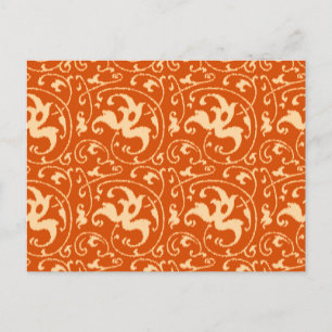 Ikat Floral Damask - Mandarin Orange Postkarte