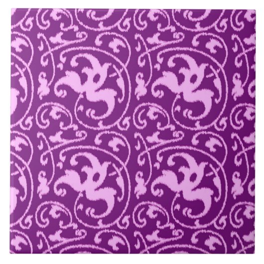 Ikat Floral Damask - Orchid und Lila Fliese (Vorderseite)
