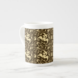 Ikat Floral Damask - Schokoladenbraun und Tan Porzellantasse